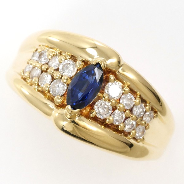 【通常価格より5%OFF】【素材】 K18/イエローゴールド【石目】 天然サファイア 0.40ct 天然ダイアモンド 0.43ct【総重量】 約6.3g【サイズ】 約18.5号【最大幅】 約11mm【