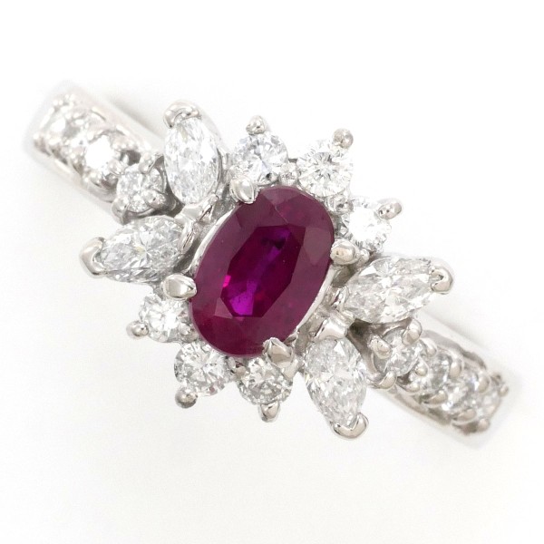 【通常価格より15%OFF】【素材】 PT900/プラチナ【石目】 天然ルビー 0.72ct 天然ダイアモンド 0.66ct【自社色石評価】B【総重量】 約7.1g【サイズ】 約10.5号【最大幅】 