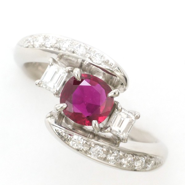 【通常価格より10%OFF】【素材】 PT900/プラチナ【石目】 天然ルビー 0.55ct 天然ダイアモンド 0.24ct 0.15ct【自社色石評価】A 【総重量】 約7.1g【サイズ】 約12号