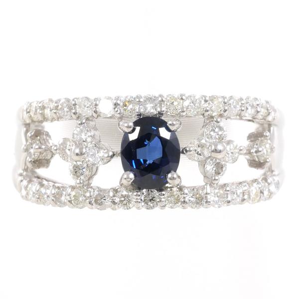 【通常価格より40%OFF】【素材】 PT900/プラチナ【石目】 天然サファイア 0.59ct 天然ダイアモンド 0.56ct【自社色石評価】B【総重量】 約5.7g【サイズ】 約10.5号【最大幅