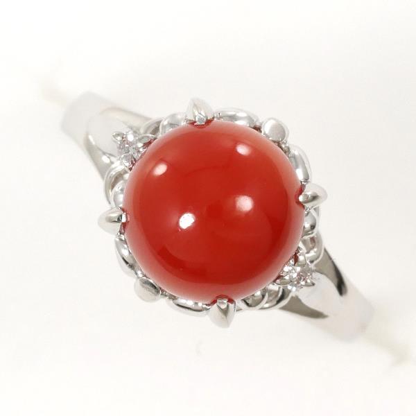 【通常価格より35%OFF】【素材】 PT900/プラチナ【石目】 サンゴ ダイヤ 0.02ct 【総重量】 約3.2g【サイズ】 約6号【最大幅】 約9mm【サイズ直し】 不可【付属品】 なし【商品