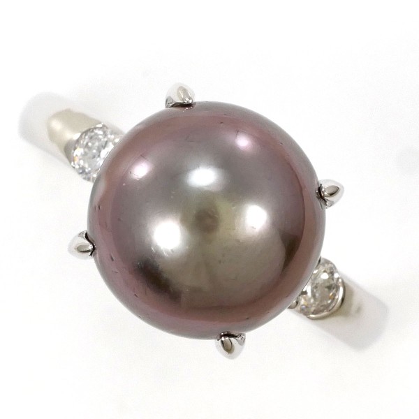 【通常価格より20%OFF】【素材】 PT900/プラチナ【石目】 黒蝶真珠(パール) 約12mm 天然ダイアモンド 0.20ct 【総重量】 約9.7g【サイズ】 約17.5号【最大幅】 約12mm