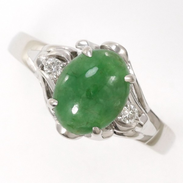 【通常価格より5%OFF】【素材】 PT900/プラチナ【石目】 ヒスイ 1.35ct ダイヤ(ct刻印なし) 【総重量】 約4.7g【サイズ】 約15号【最大幅】 約10mm【サイズ直し】 2サイズ