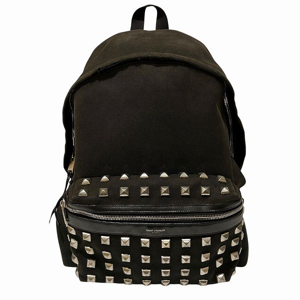 イヴ サンローラン ブラック×シルバー金具 スタッズ バッグ リュック バッグパック ユニセックス【中古】
