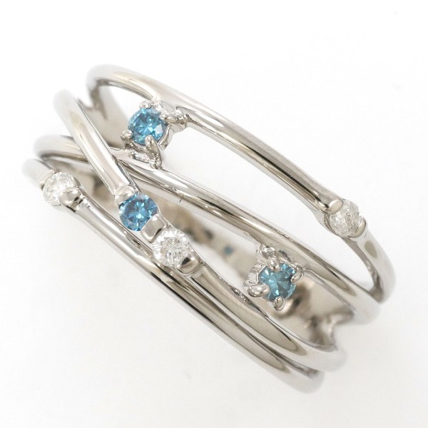 【通常価格より5%OFF】【素材】 K14/ホワイトゴールド【石目】 ブルーダイヤ ダイヤ 計0.15ct 【総重量】 約3.3g【サイズ】 約11号【最大幅】 約9mm【サイズ直し】 不可【付属品】